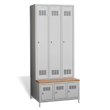 #03 STANDARD 3 PLUS – 3+3-türiger Kleiderschrank mit langer Türen, eingebauter Sitzbank und Schuhschränken, RAL 7035