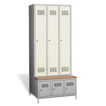 #03 STANDARD 3 PLUS – 3+3-türiger Kleiderschrank mit eingebauter Bank und Schuhschränken, RAL 9010