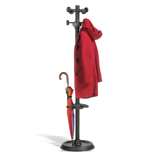 #01 HANGER BK - Schwarzer Kleiderständer für Mäntel mit Regenschirmhalter
