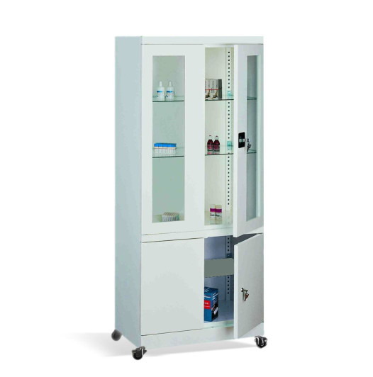 #03 MEDICINE PLUS GLASS – Medizinschrank für Praxen und Kliniken, mit Schrank und Vitrine, 1800/800/435 mm